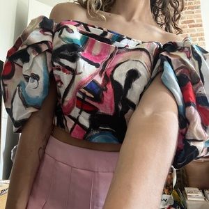 Designer colorful crop top with puff sleeves